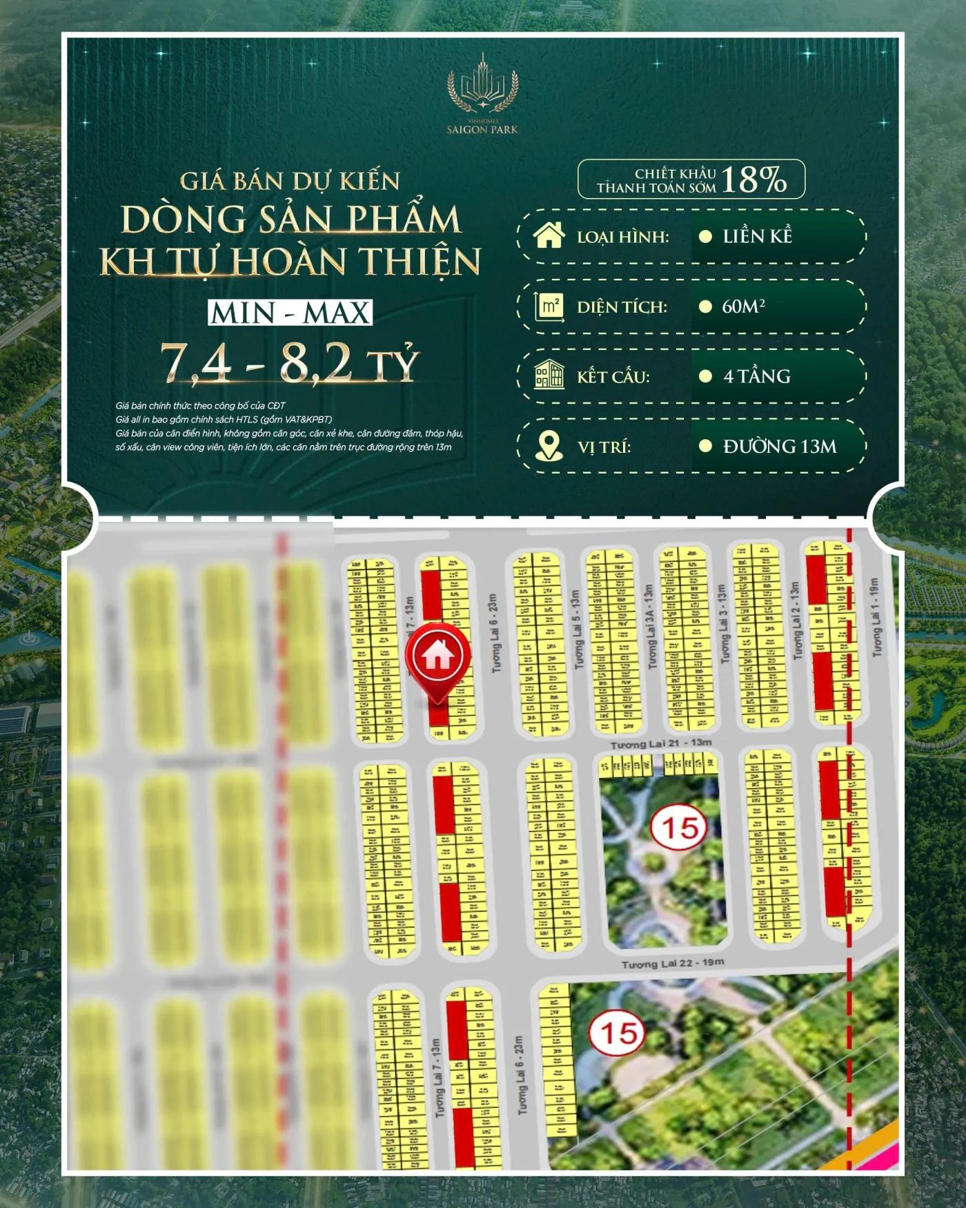 Giá bán Vinhomes SaiGon Park từ 7.4 tỷ