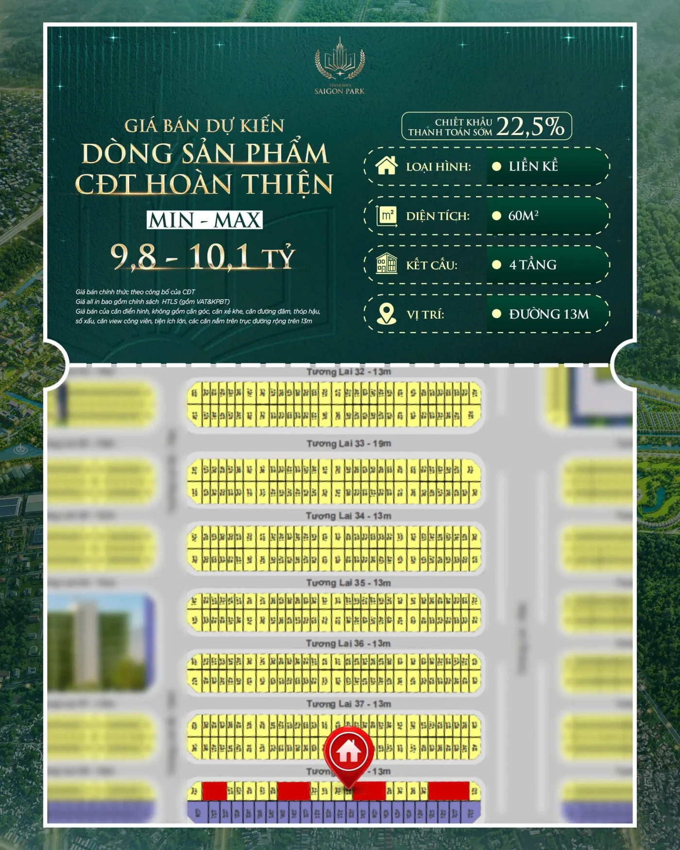 Giá bán Vinhomes SaiGon Park từ 9.8 tỷ